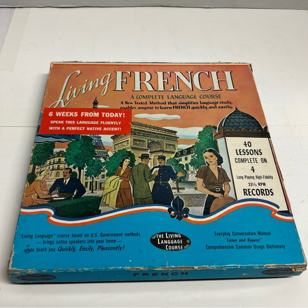 Living French Complete Language Course 4 Vinyl LPs Plus Dictionary Book
